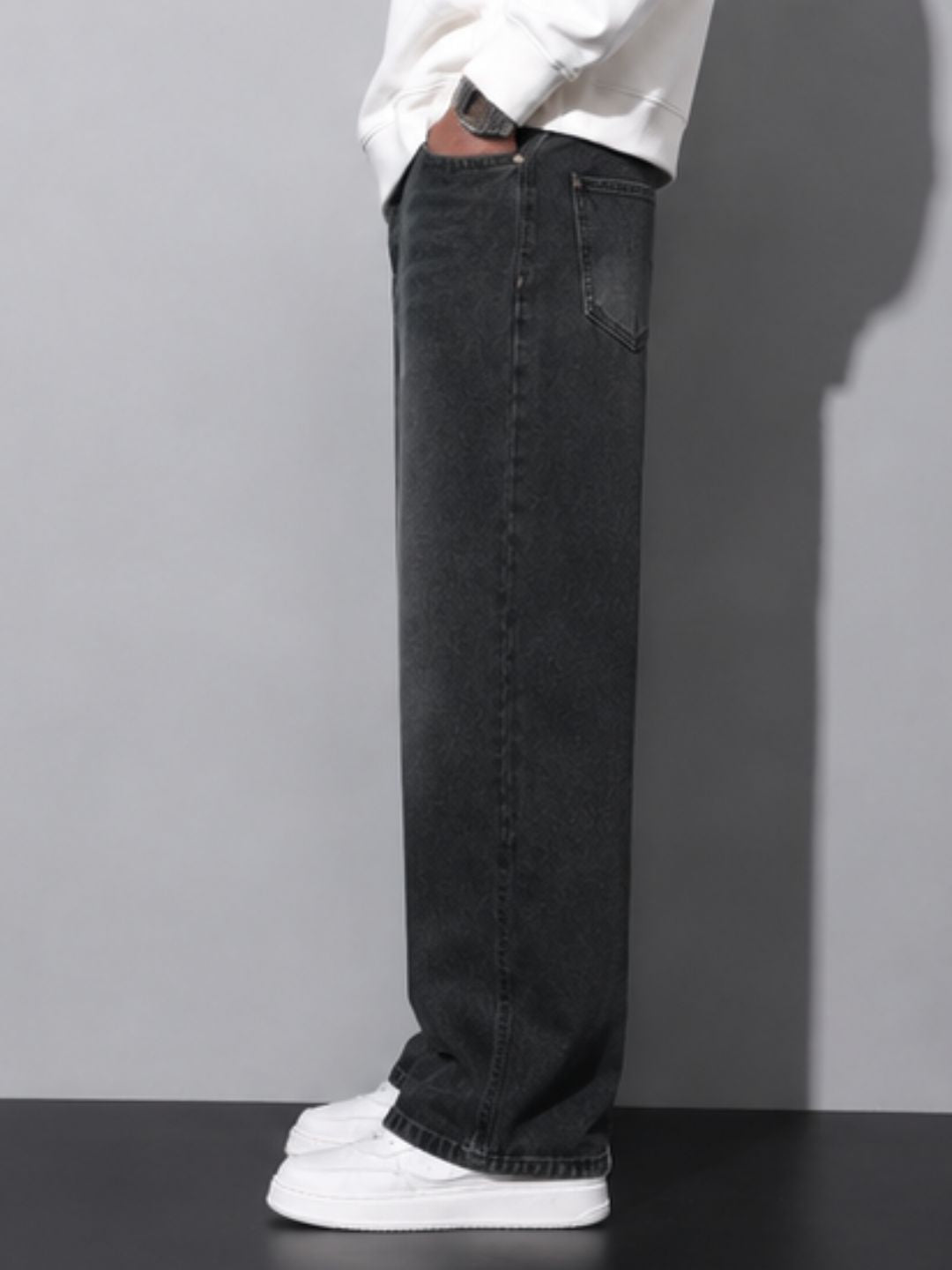 Premium Men’s Lycra Stretch Baggy Whisker Wash Denim