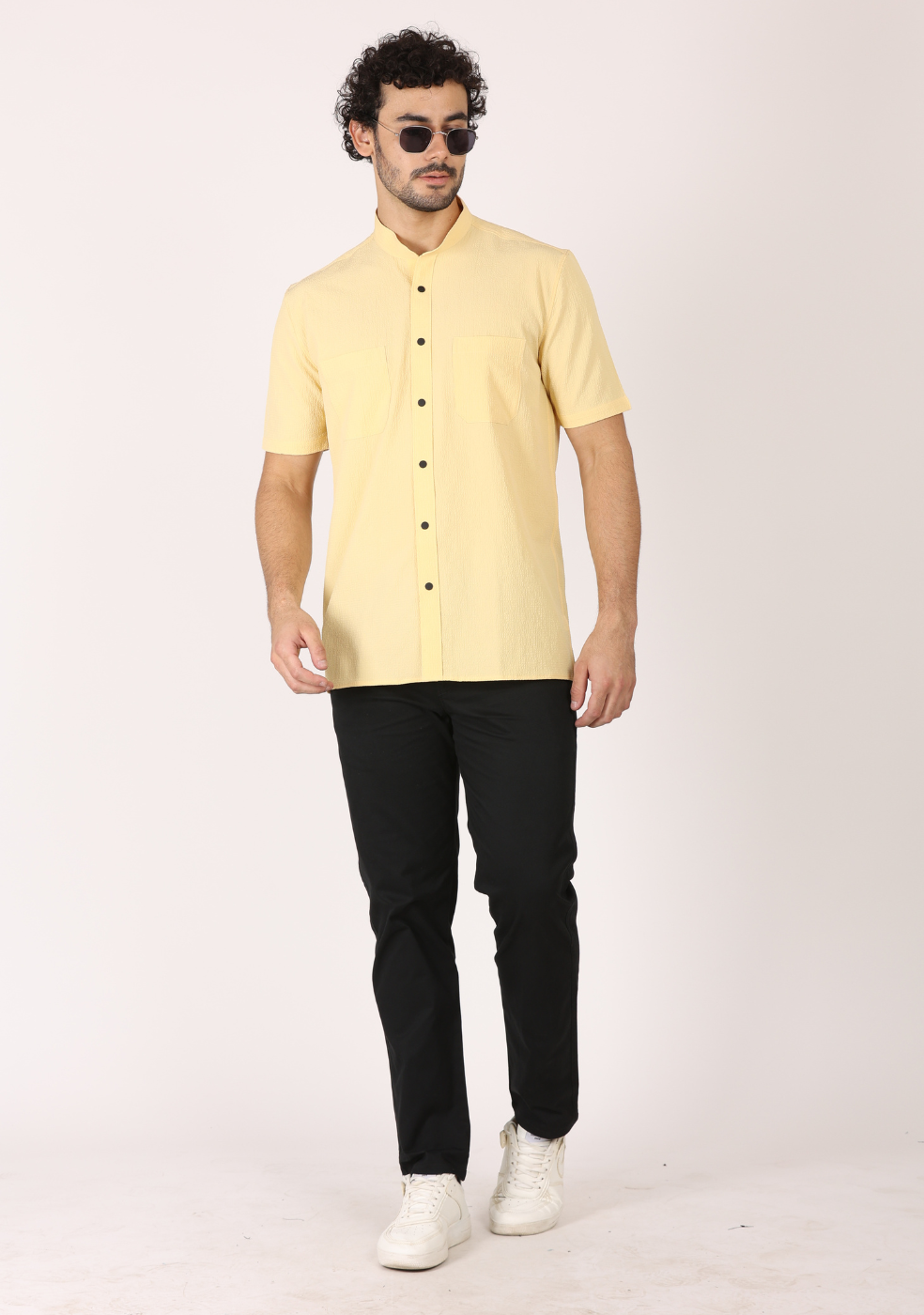 Chinese Collar Yellow Shirts For Men