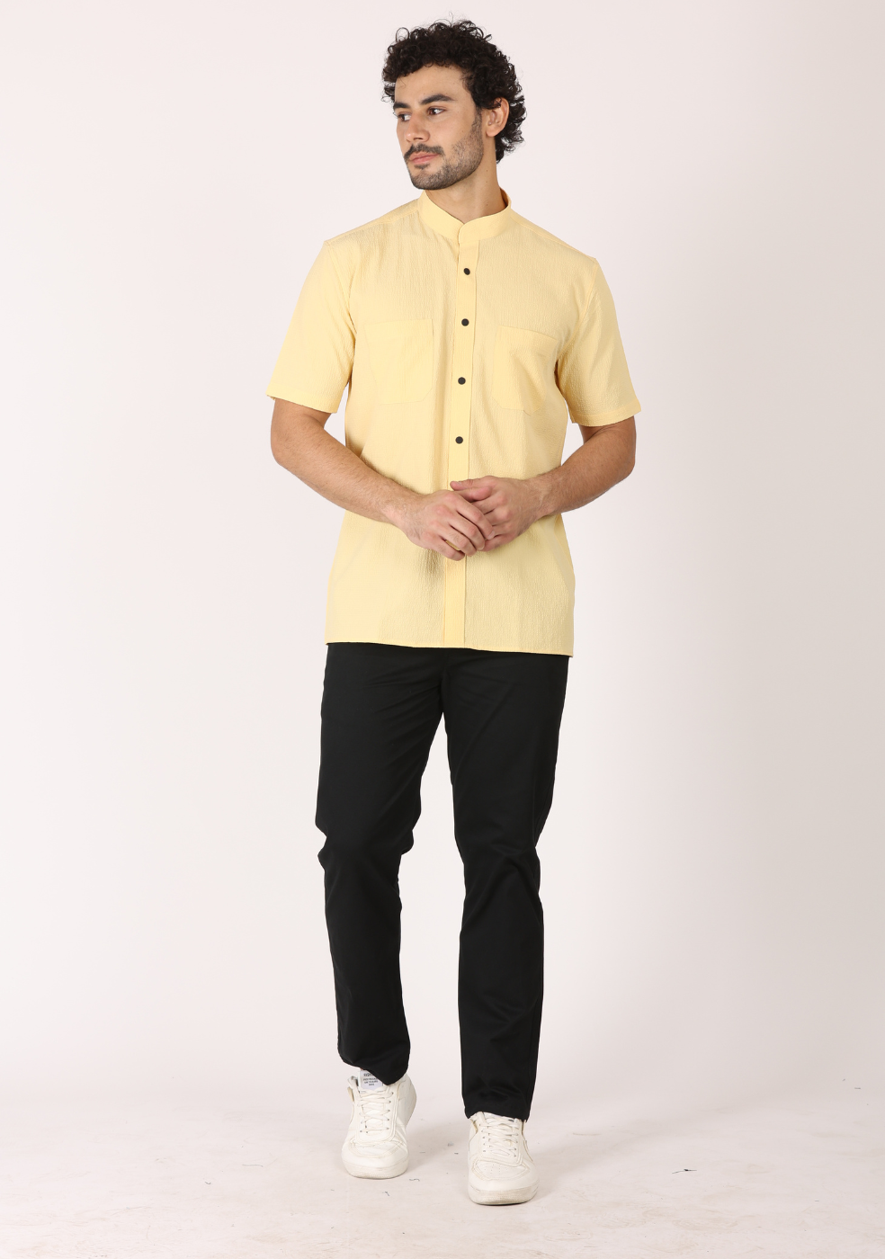 Chinese Collar Yellow Shirts For Men