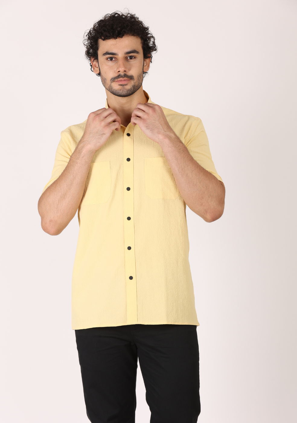 Chinese Collar Yellow Shirts For Men