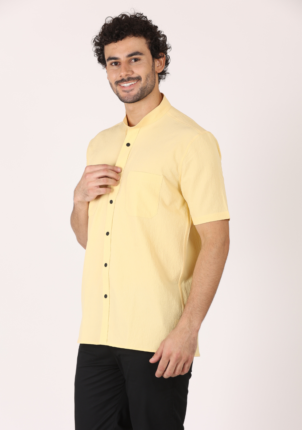 Chinese Collar Yellow Shirts For Men