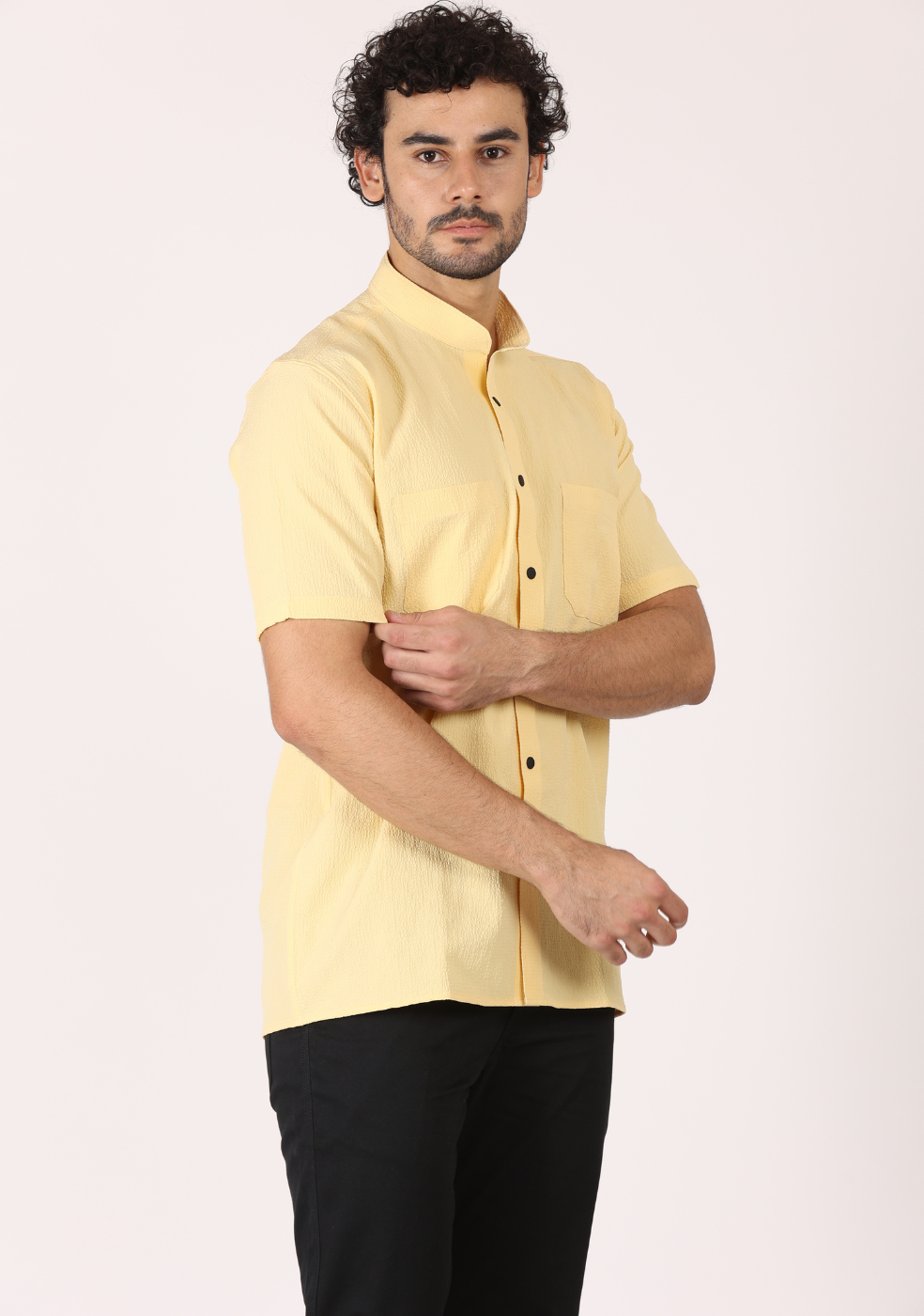 Chinese Collar Yellow Shirts For Men