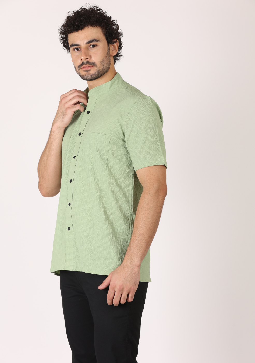 Chinese Collar Green Shirts For Men