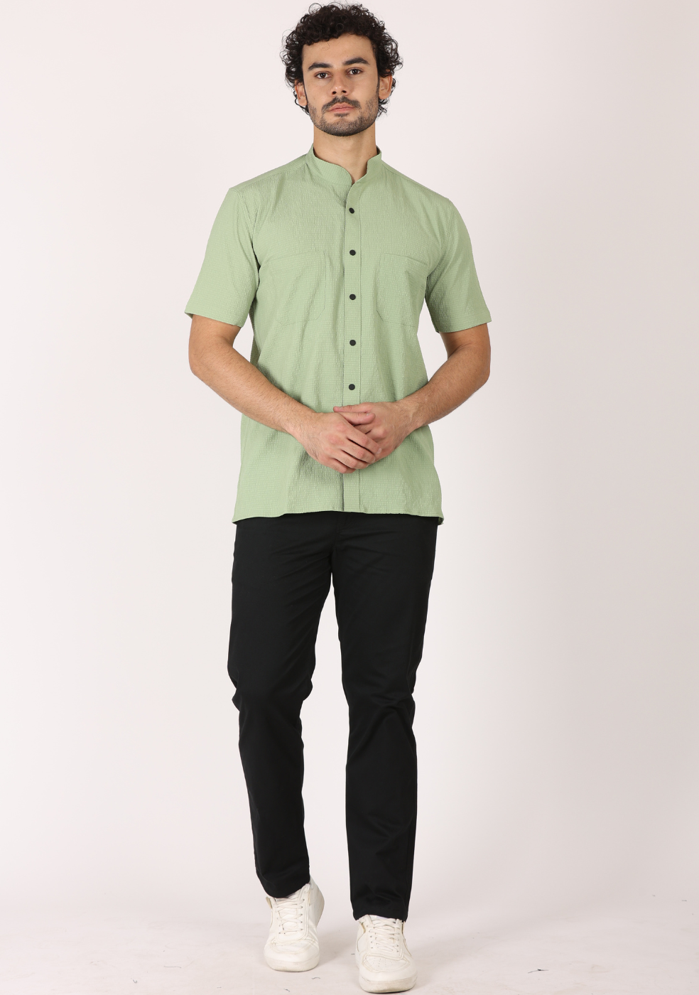 Chinese Collar Green Shirts For Men