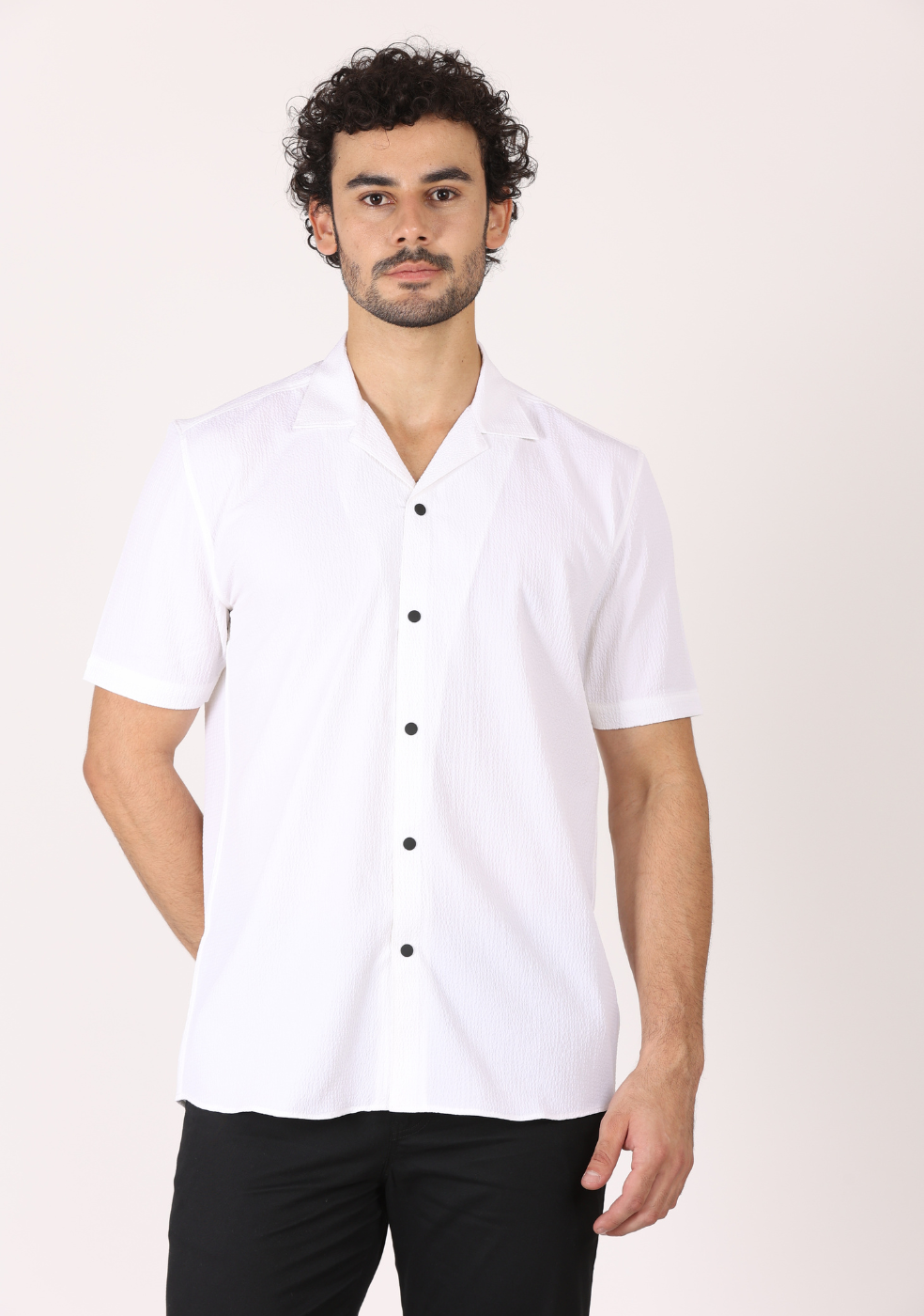 Safari Collar White Shirt For Men
