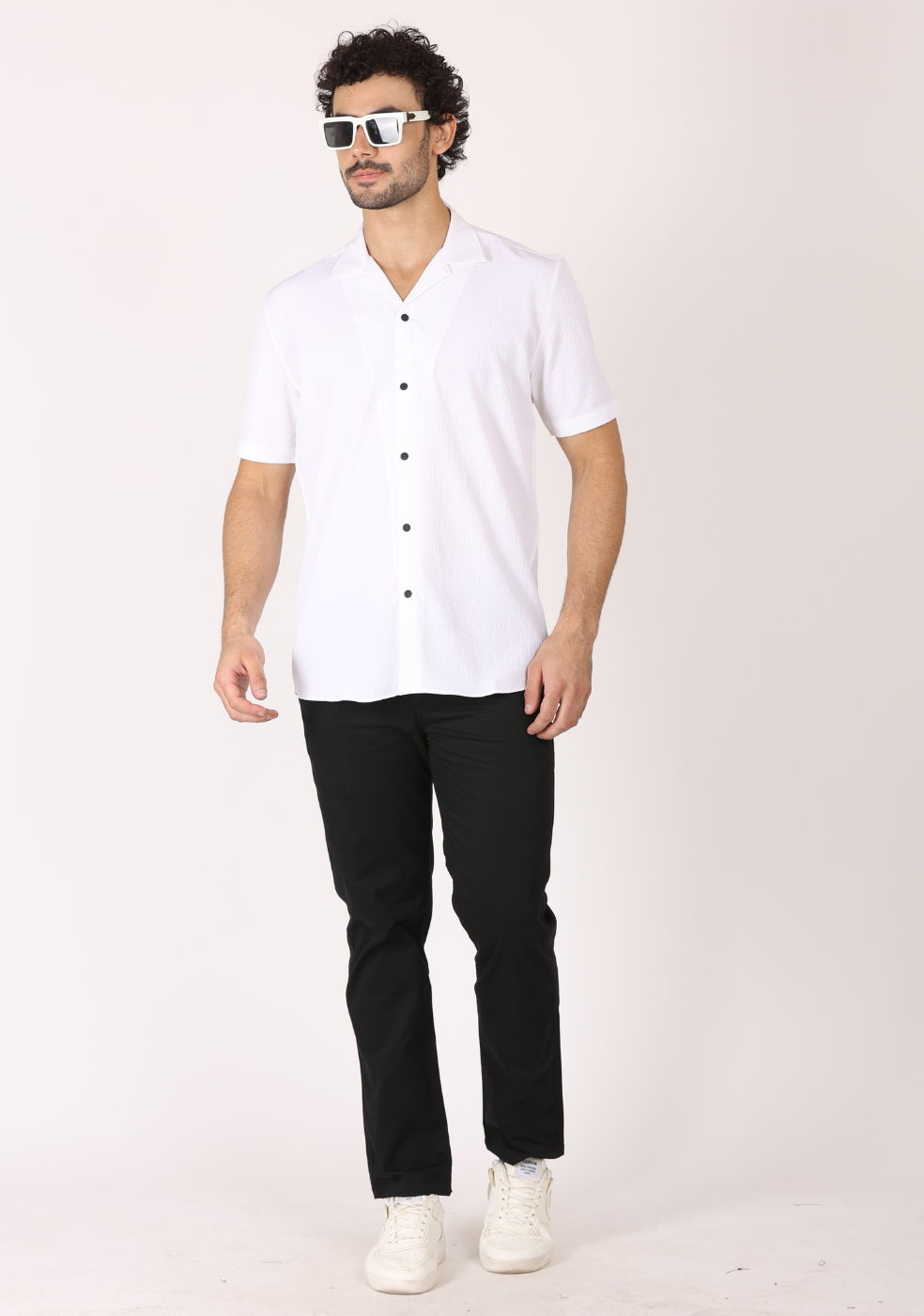 Safari Collar White Shirt For Men