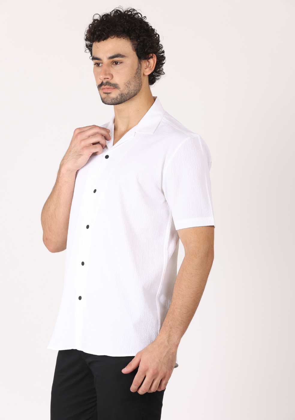 Safari Collar White Shirt For Men
