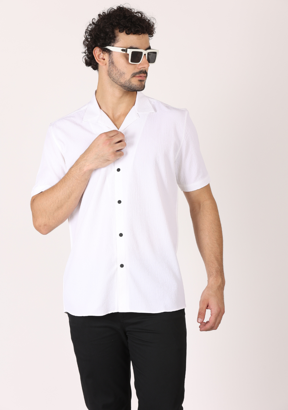 Safari Collar White Shirt For Men