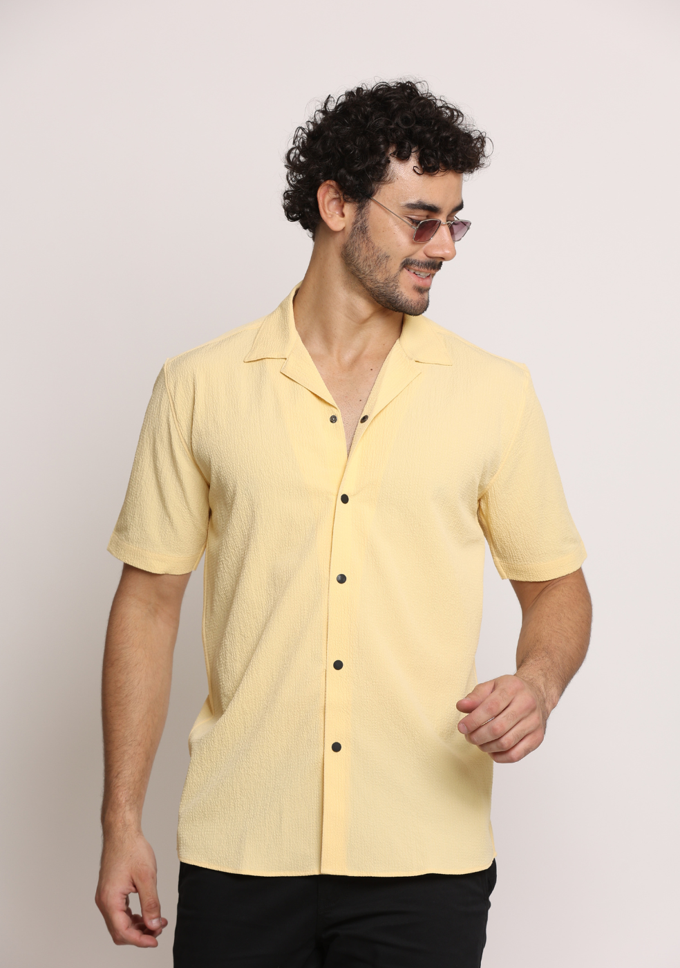 Safari Collar Yellow Shirt For Men