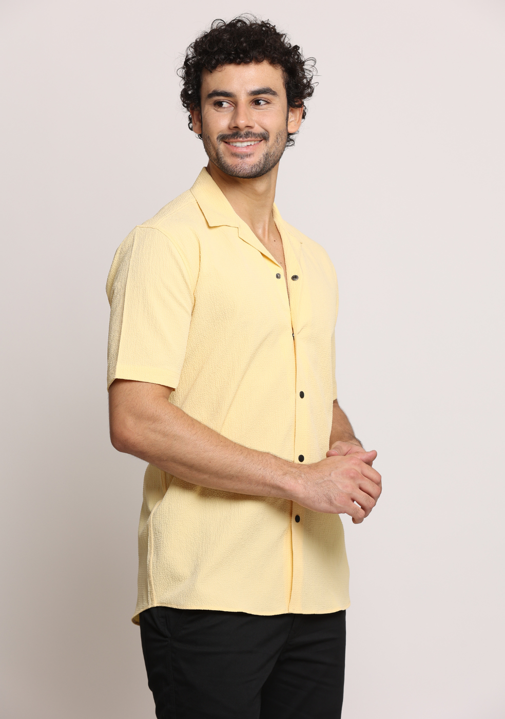 Safari Collar Yellow Shirt For Men