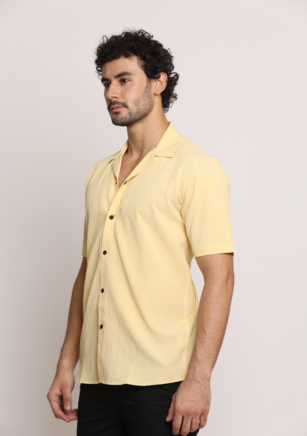 Safari Collar Yellow Shirt For Men