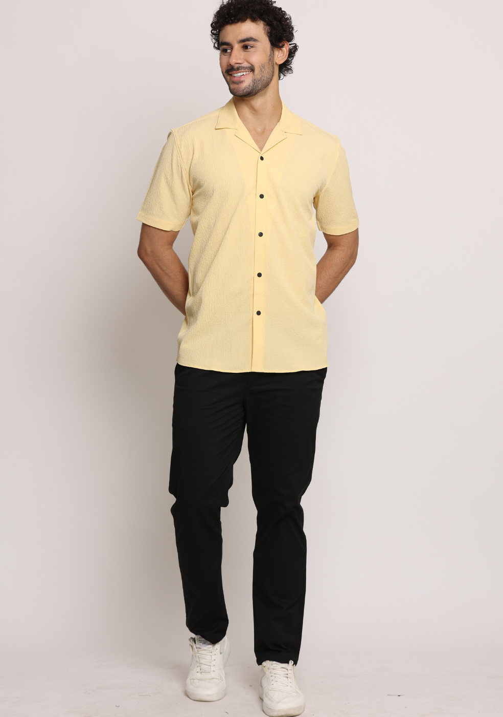 Safari Collar Yellow Shirt For Men