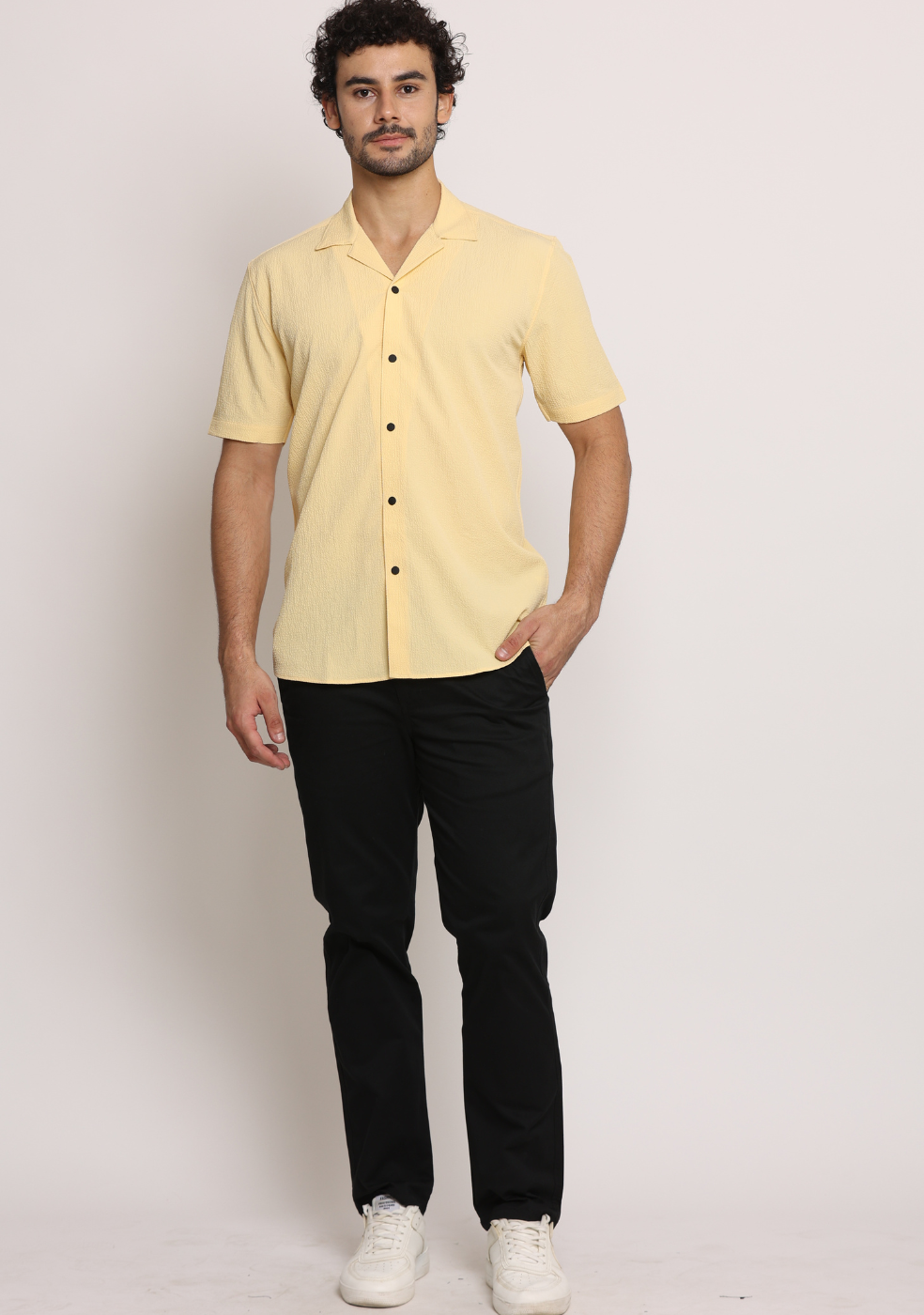 Safari Collar Yellow Shirt For Men