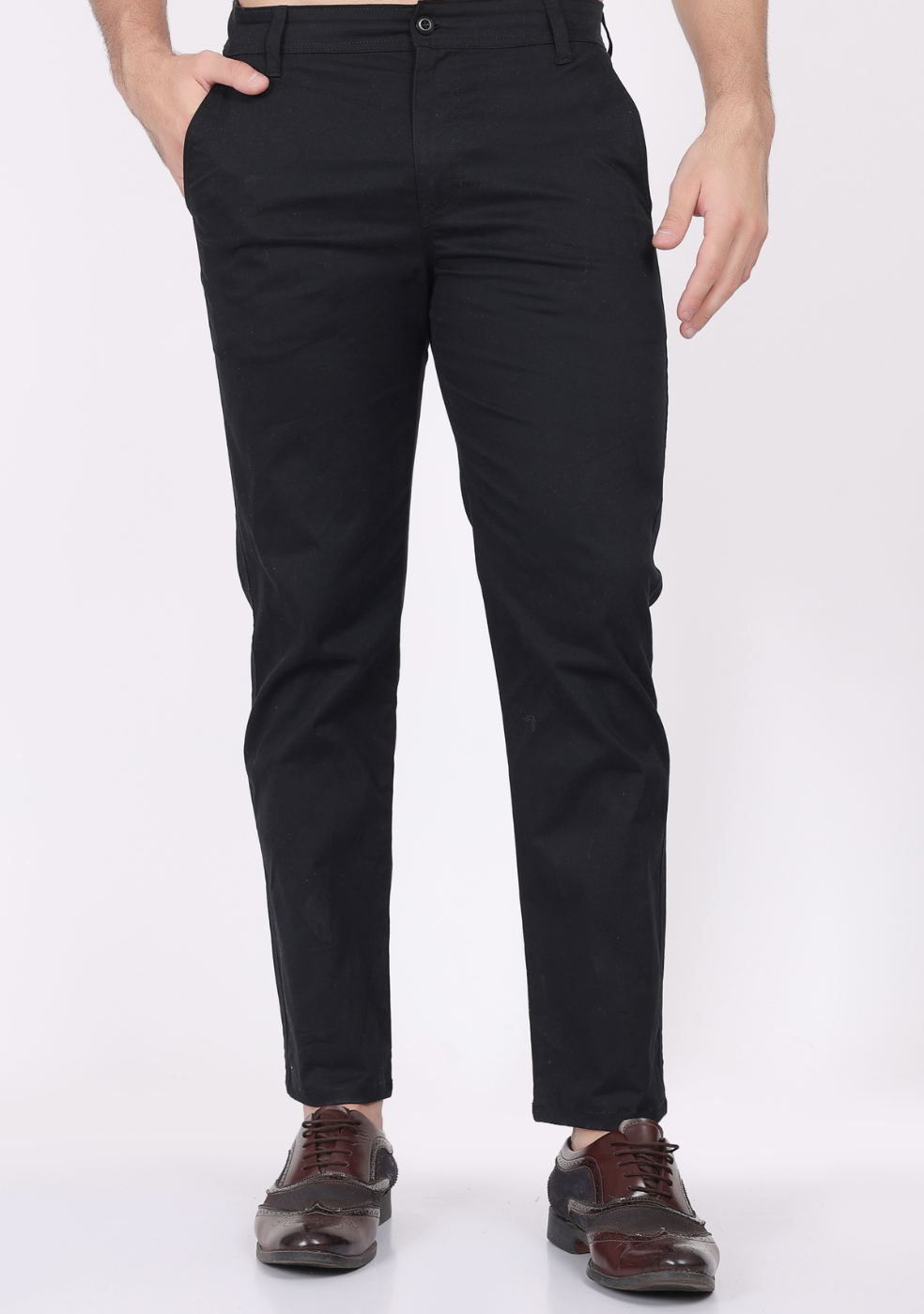 Black Cotton Trousers Regular Fit For Men