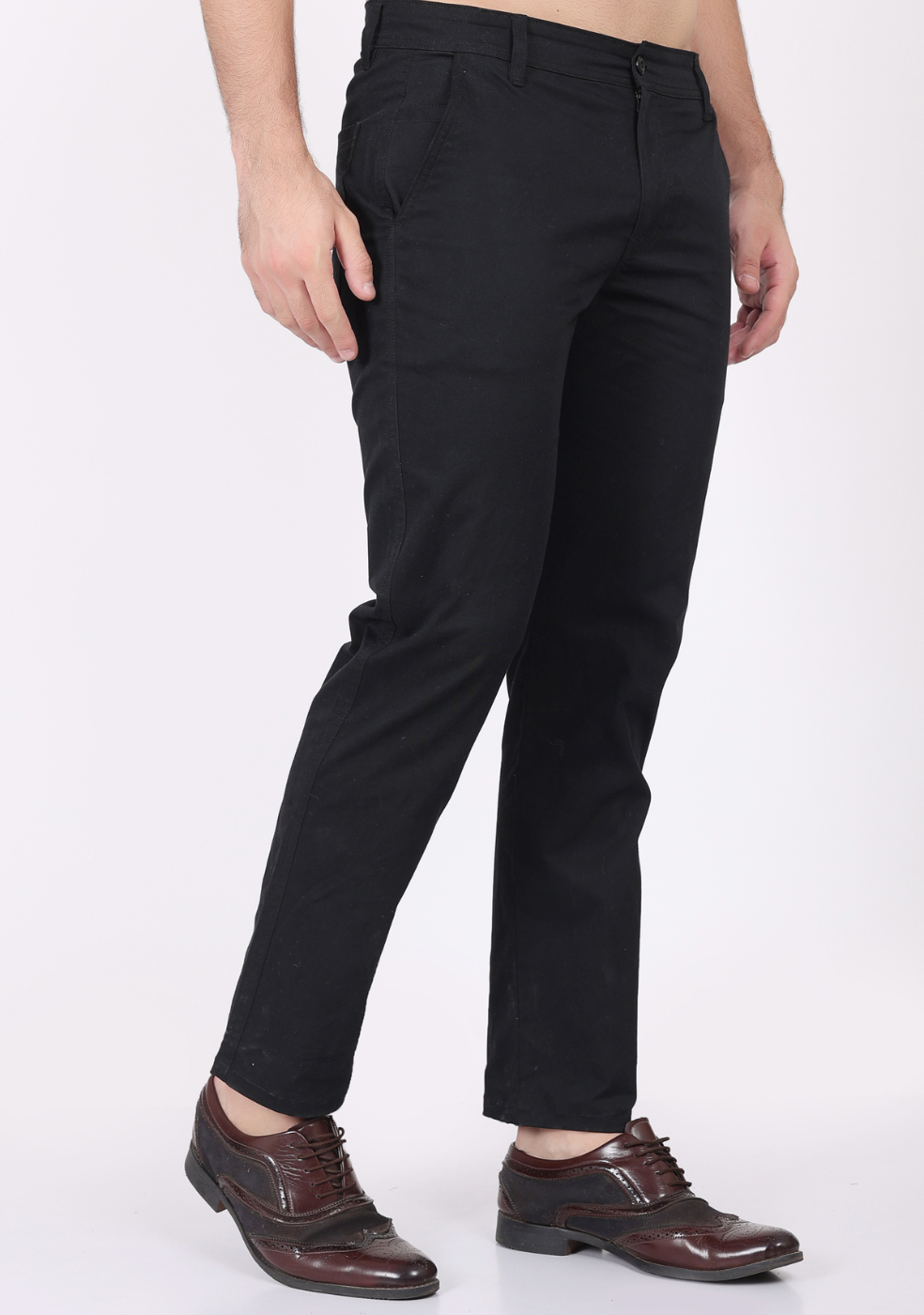 Black Cotton Trousers Regular Fit For Men
