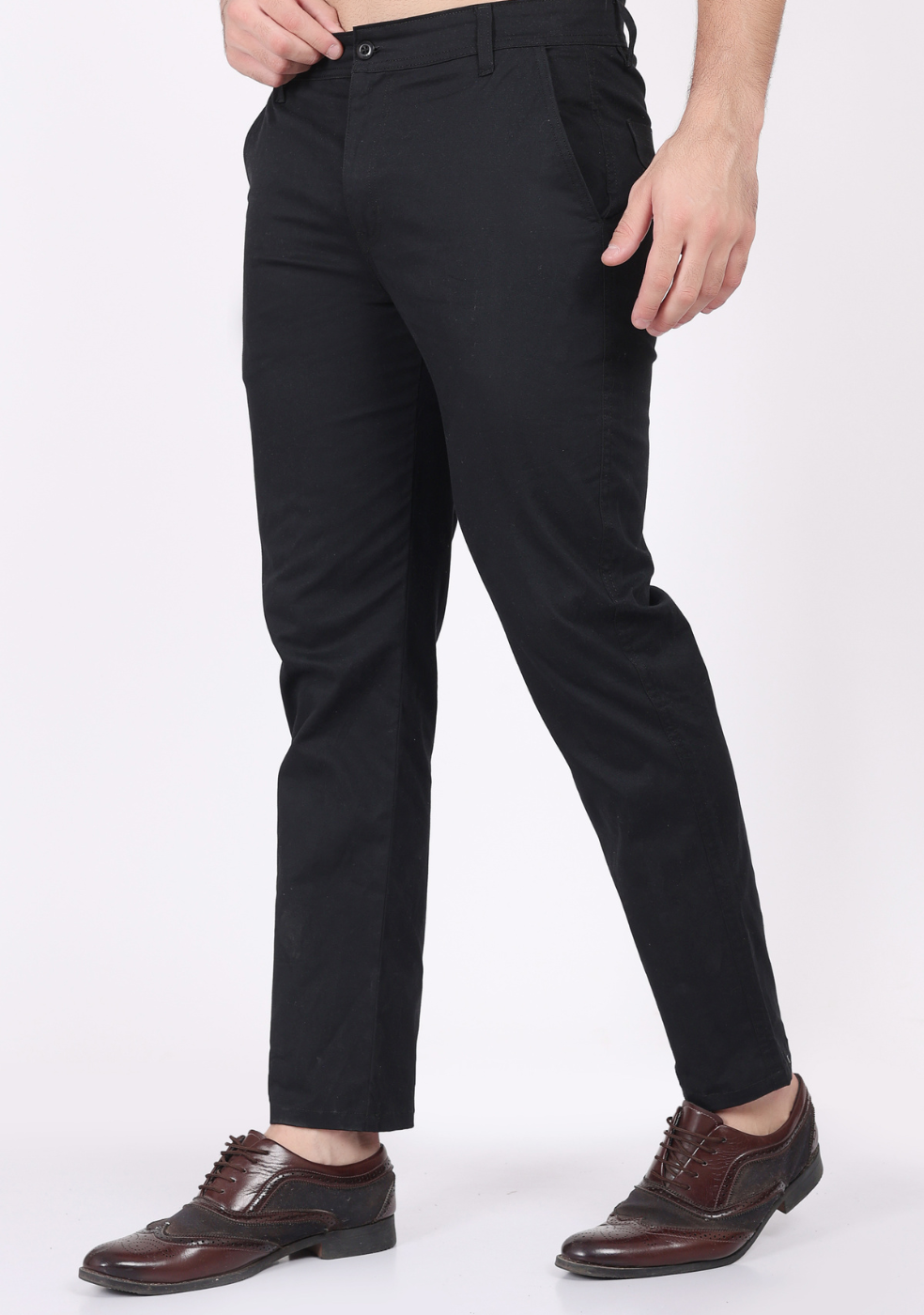 Black Cotton Trousers Regular Fit For Men
