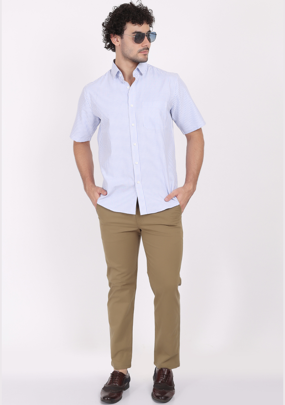 Khaki Cotton Trousers Regular Fit For Men