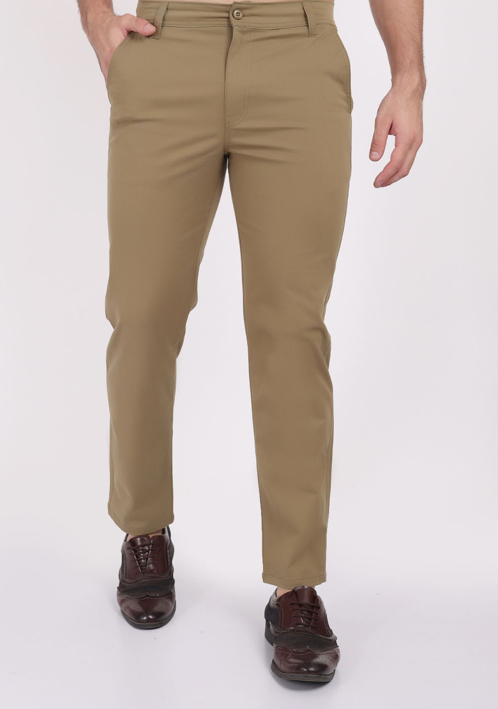 Khaki Cotton Trousers Regular Fit For Men