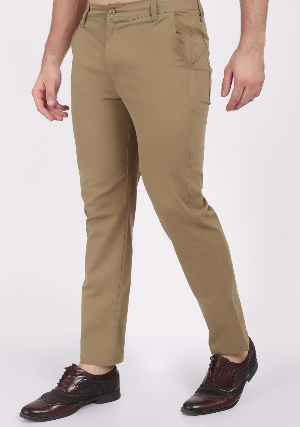Khaki Cotton Trousers Regular Fit For Men