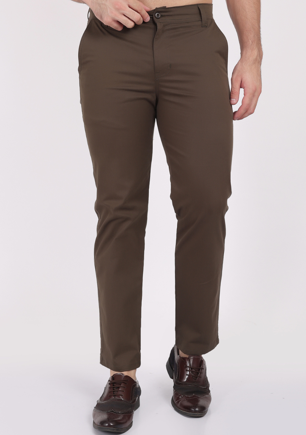 BROWN Cotton Trousers Regular Fit For Men
