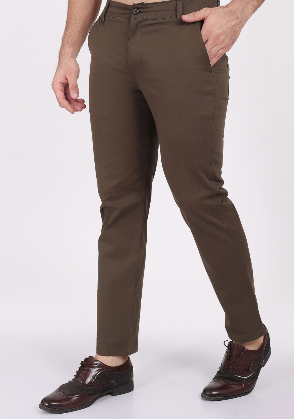 BROWN Cotton Trousers Regular Fit For Men