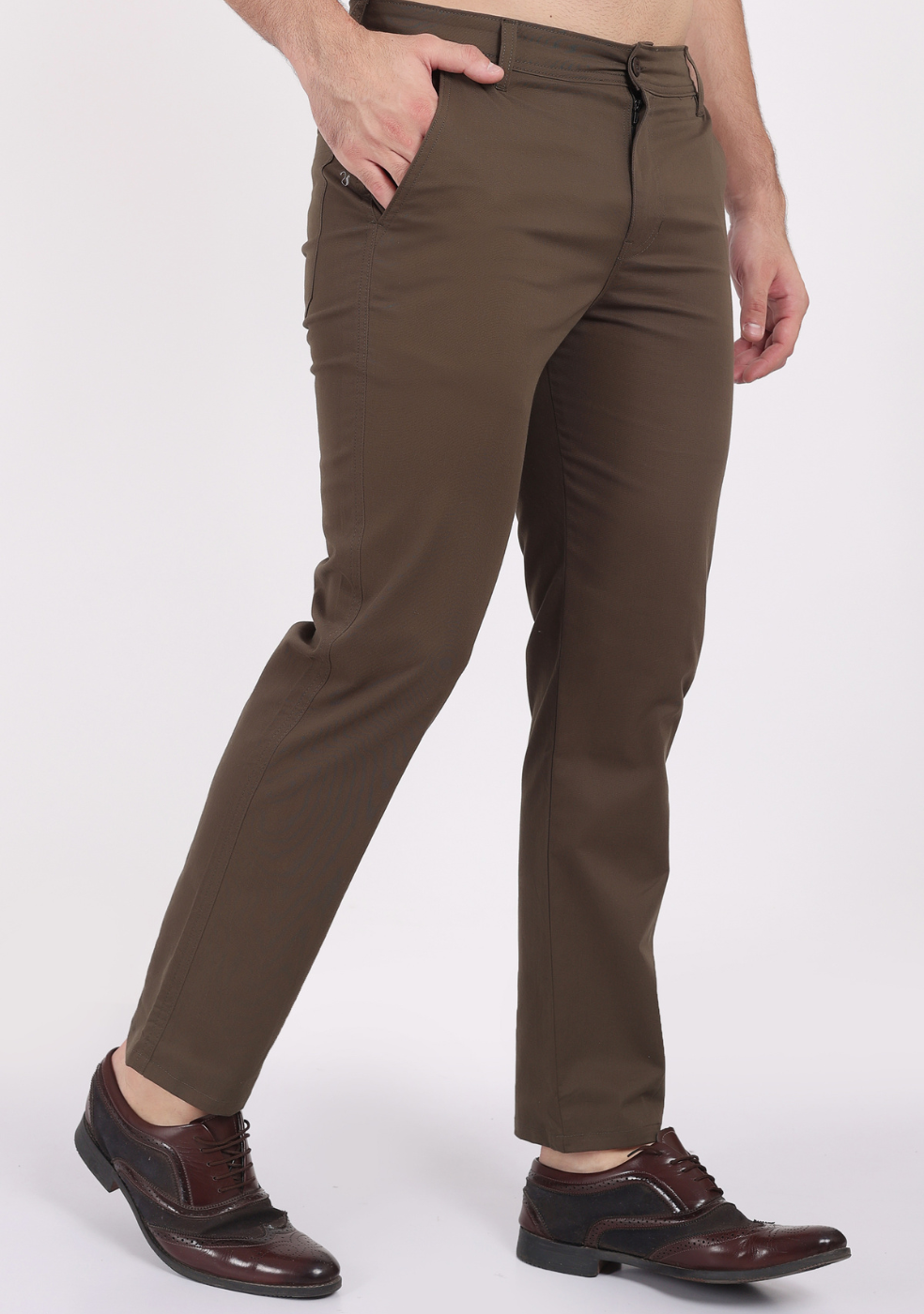 BROWN Cotton Trousers Regular Fit For Men