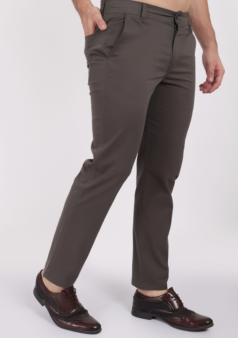 Gray Cotton Trousers Regular Fit For Men