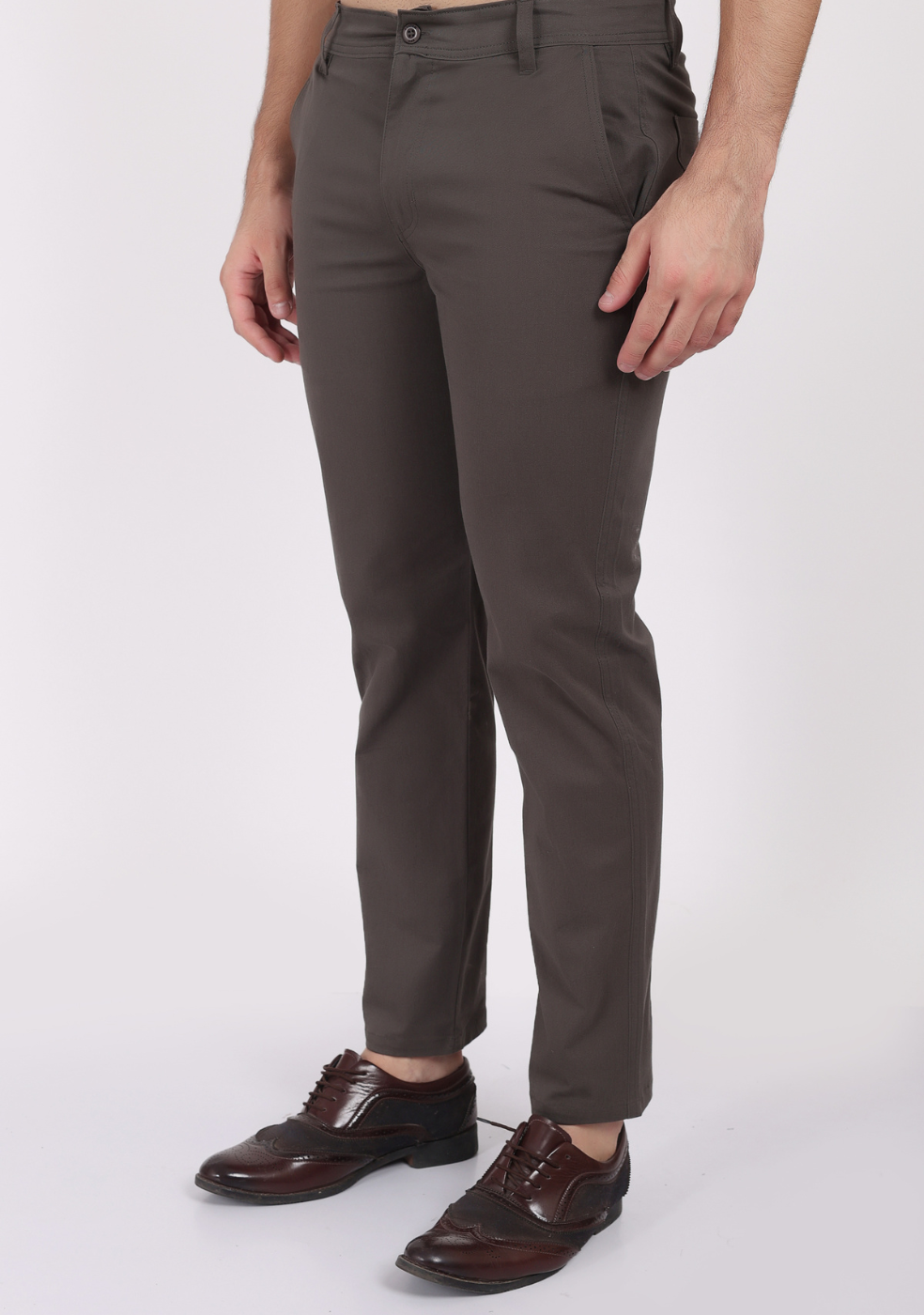 Gray Cotton Trousers Regular Fit For Men