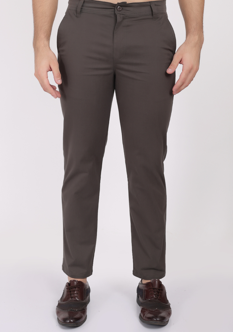 Gray Cotton Trousers Regular Fit For Men