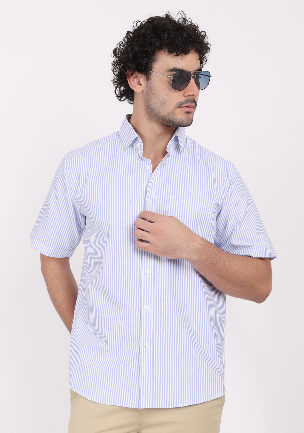 Half Sleeve Lining Blue Shirts For Men
