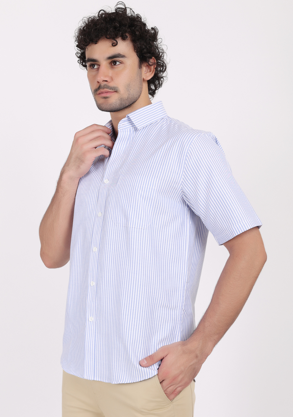 Half Sleeve Lining Blue Shirts For Men