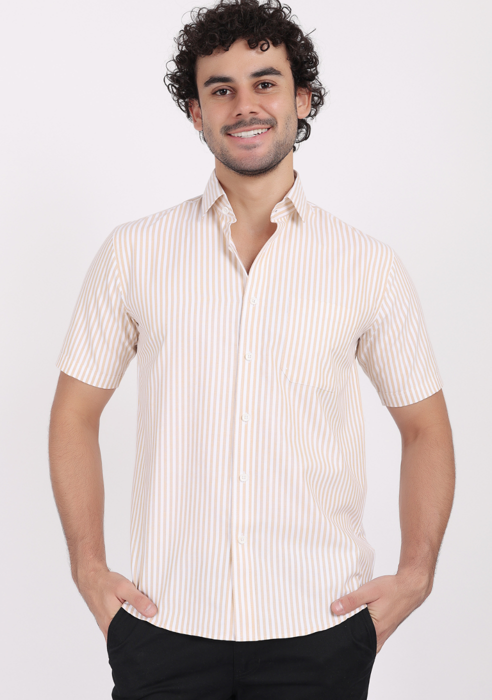 Half Sleeve Lining Brown Shirts For Men
