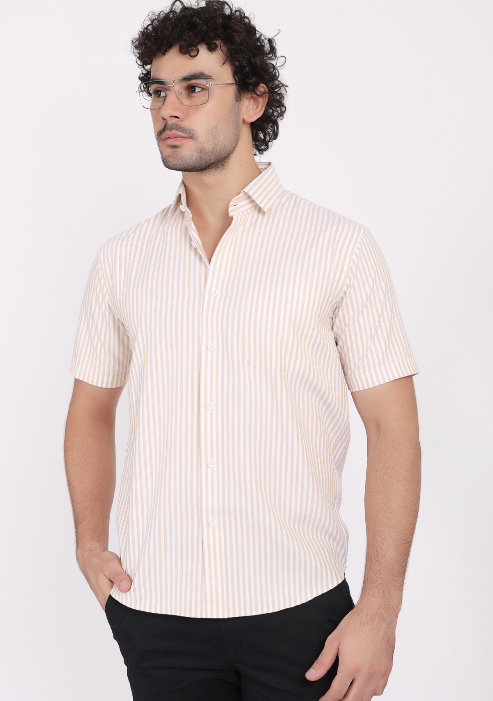 Half Sleeve Lining Brown Shirts For Men