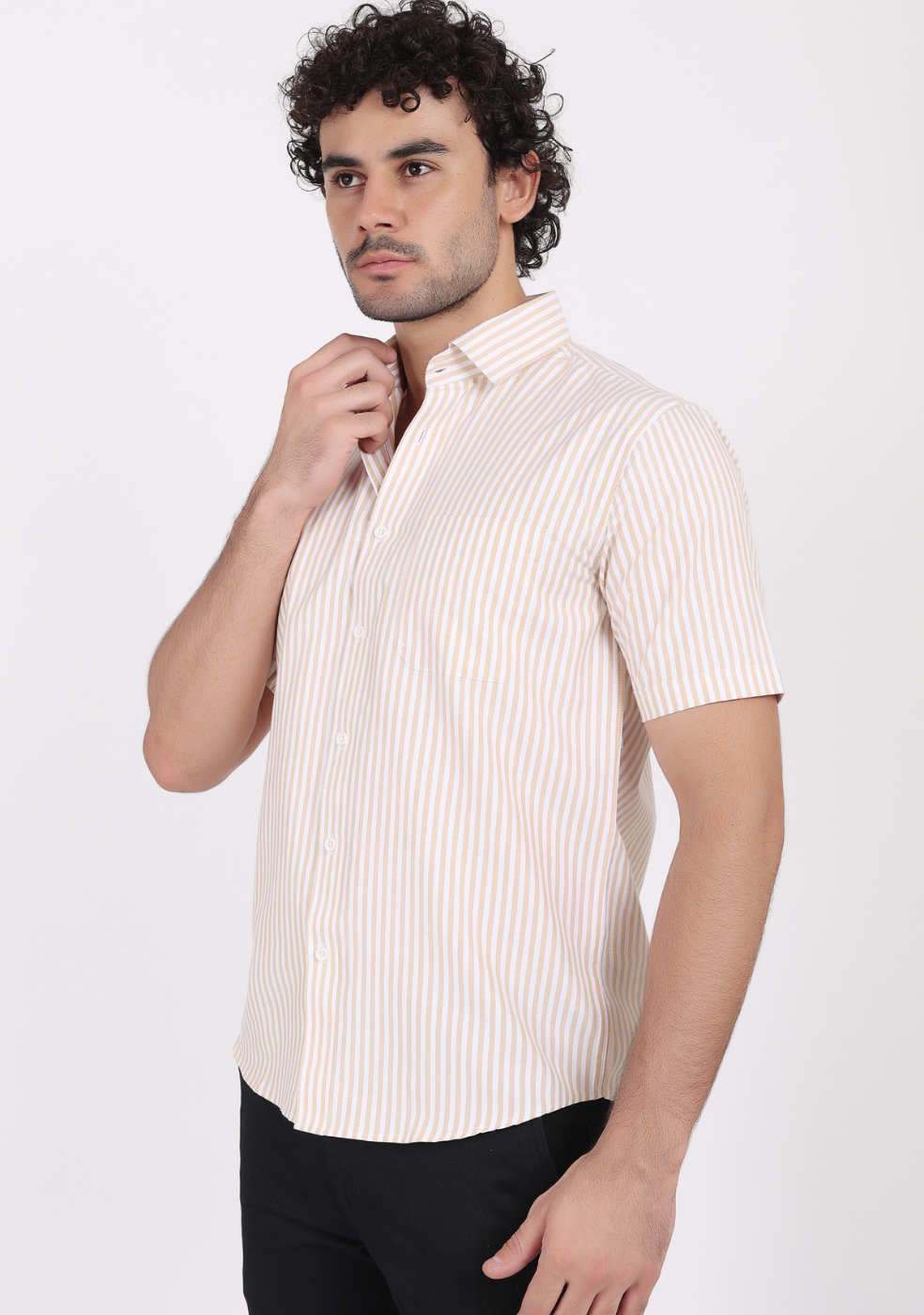 Half Sleeve Lining Brown Shirts For Men