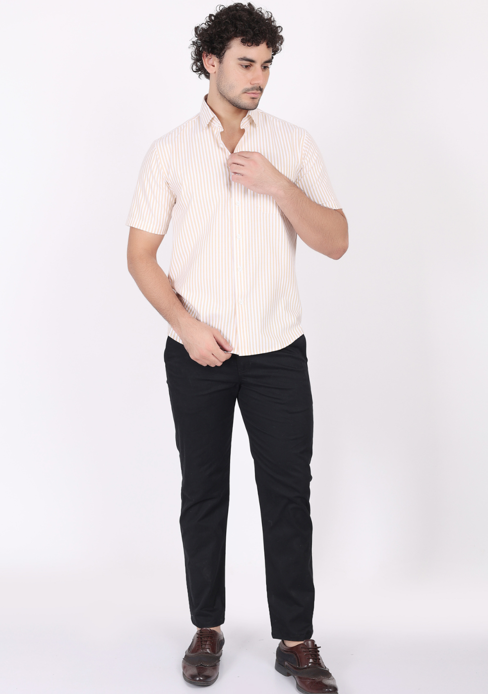 Half Sleeve Lining Brown Shirts For Men