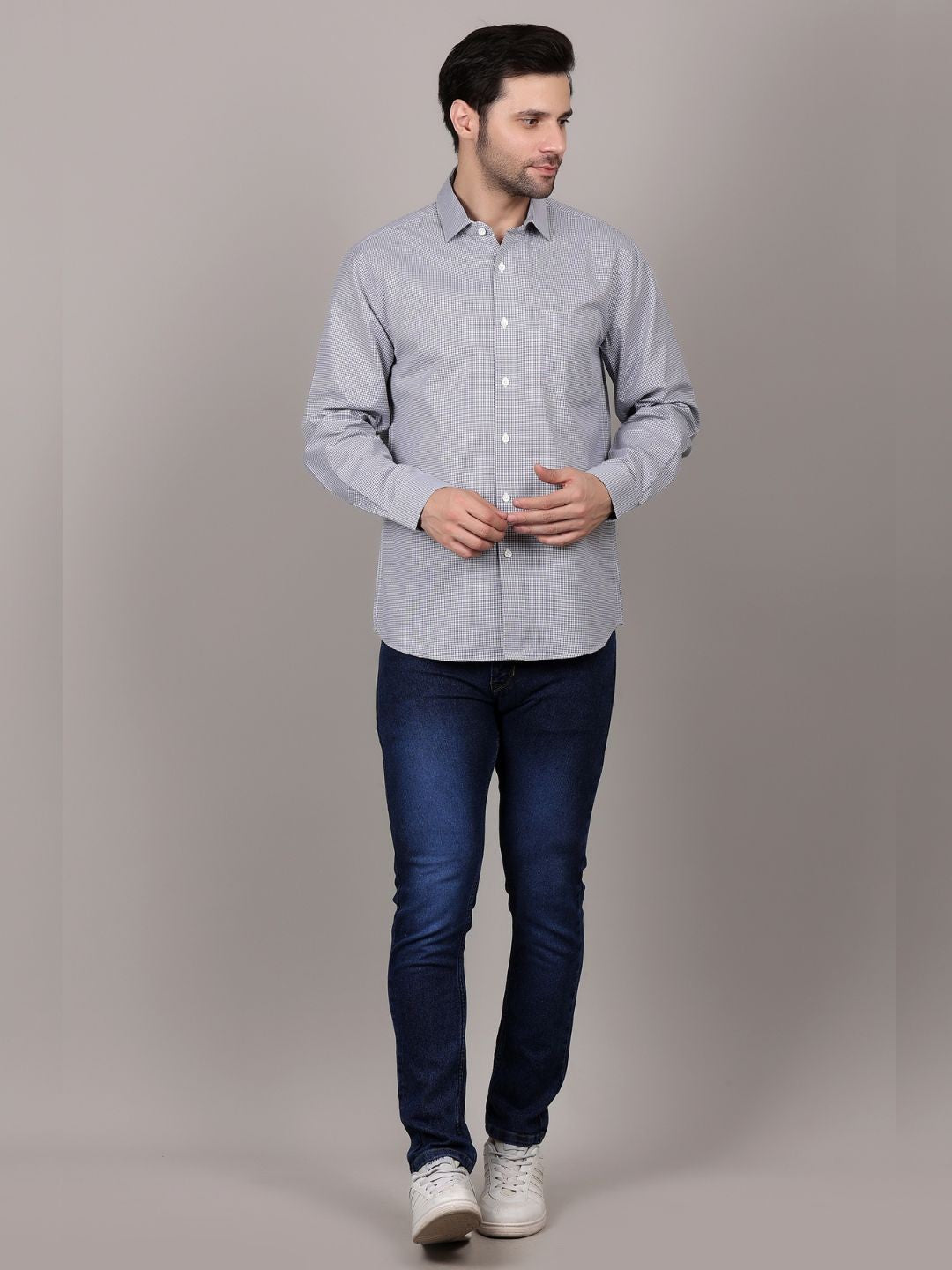 Blue Dots Printed Cotton Casual Shirt For Men