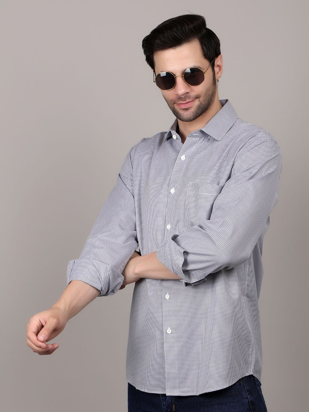 Blue Dots Printed Cotton Casual Shirt For Men