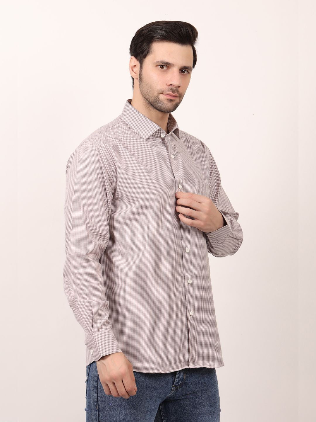 Brown Dots Printed Cotton Casual Shirt For Men