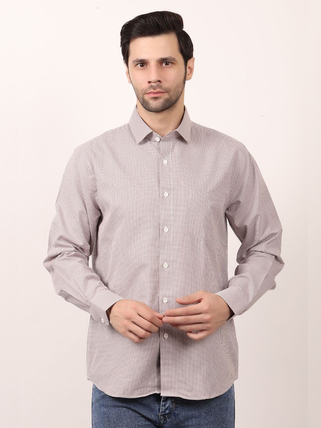 Brown Dots Printed Cotton Casual Shirt For Men