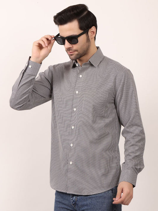 Black Dots Printed Cotton Casual Shirt For Men