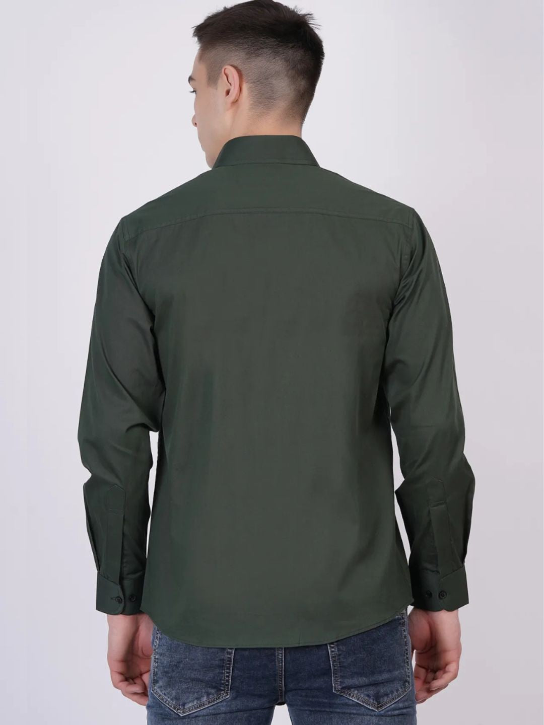 Green Formal Shirts For Men Without Pocket