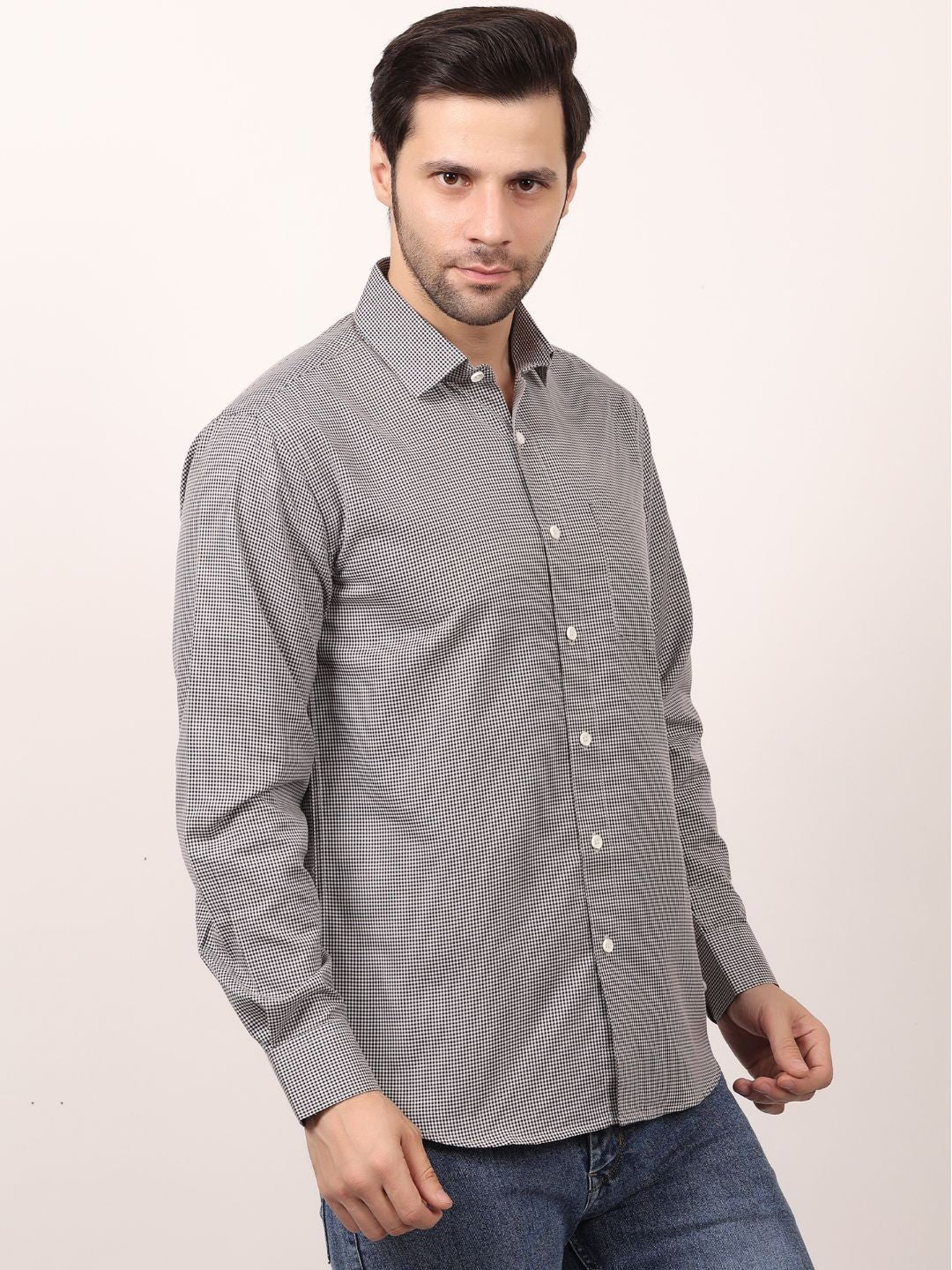 Black Dots Printed Cotton Casual Shirt For Men
