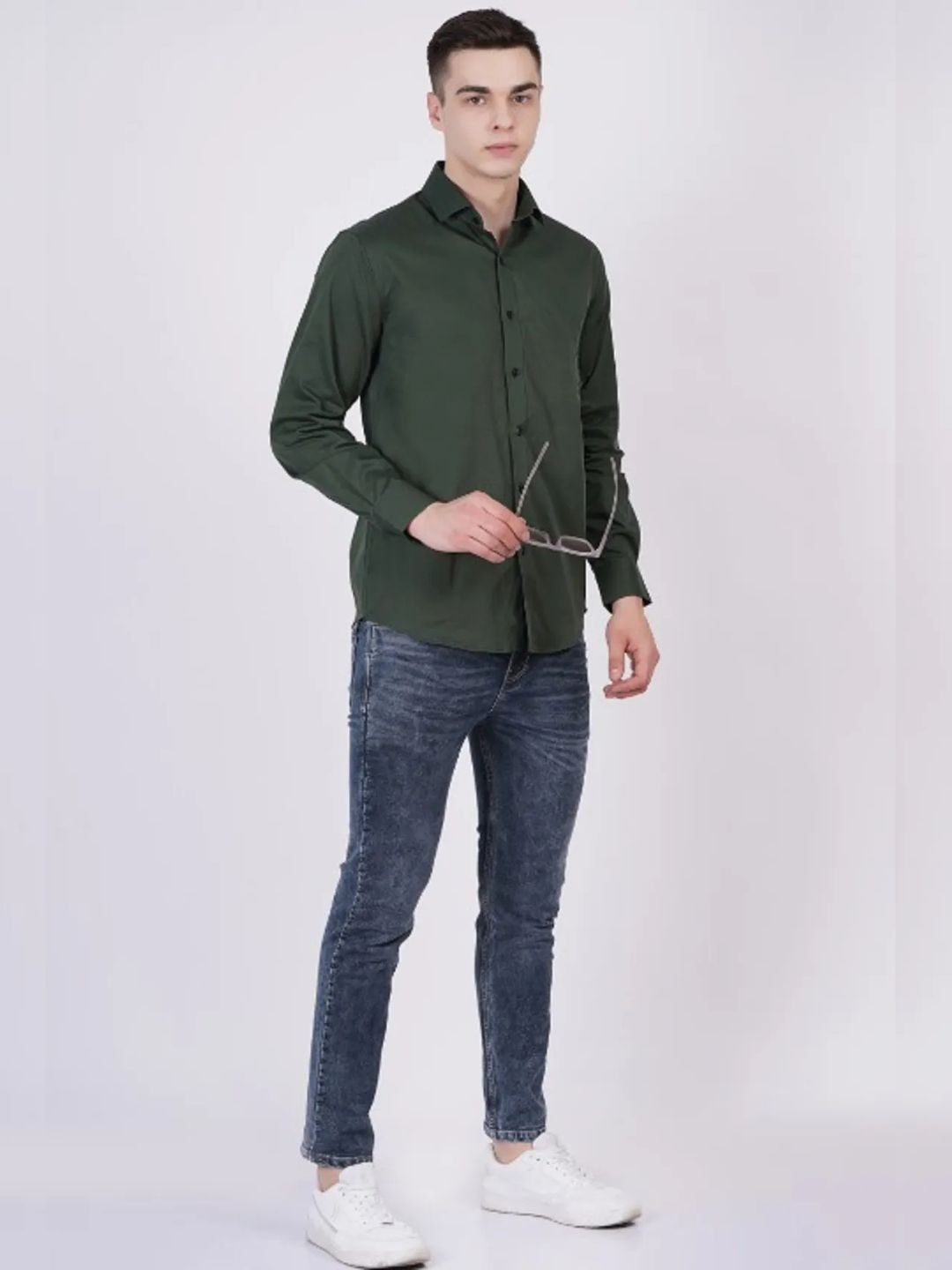 Green Formal Shirts For Men Without Pocket