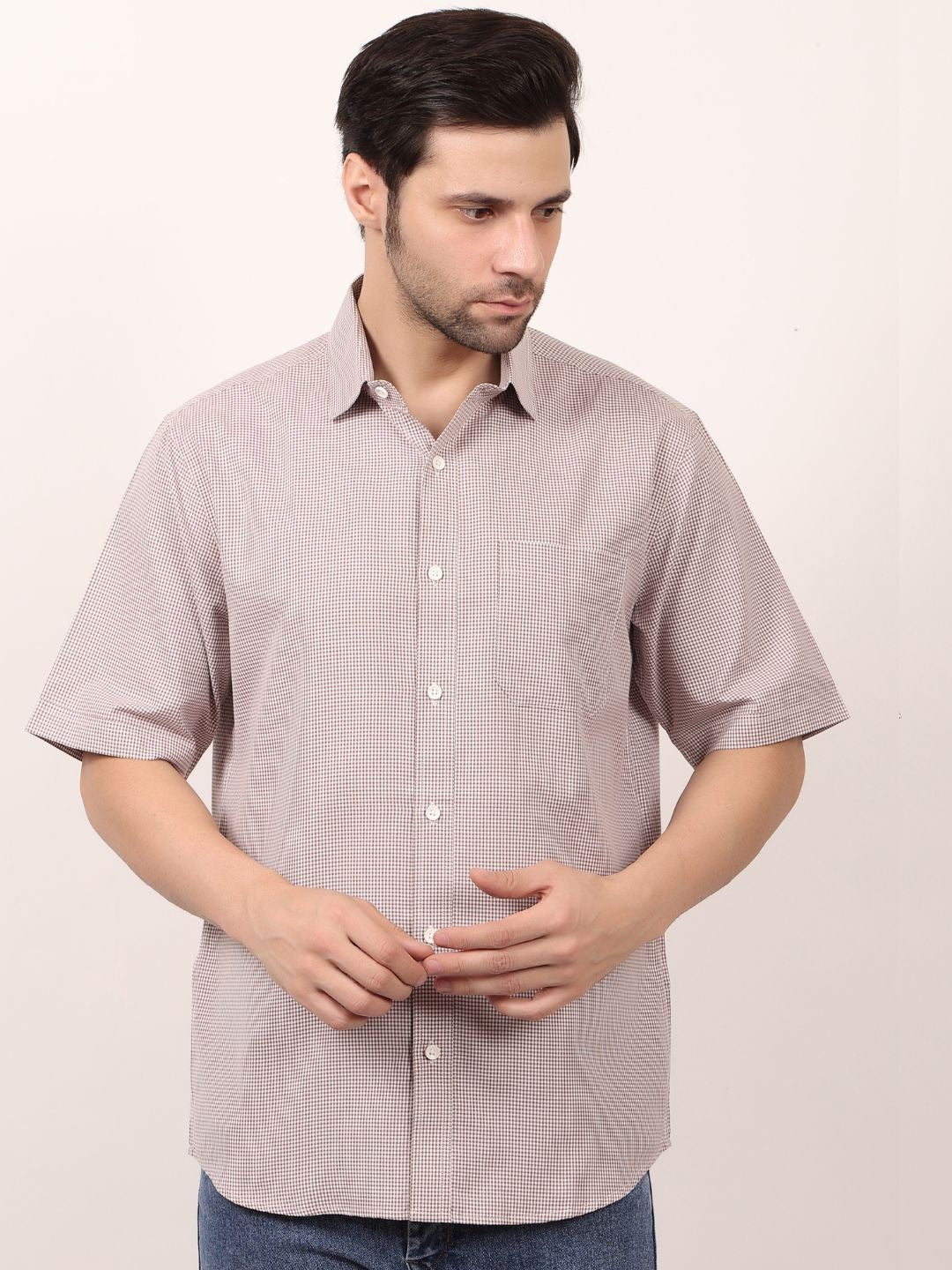 Men's Dots Printed Brown Casual Shirt