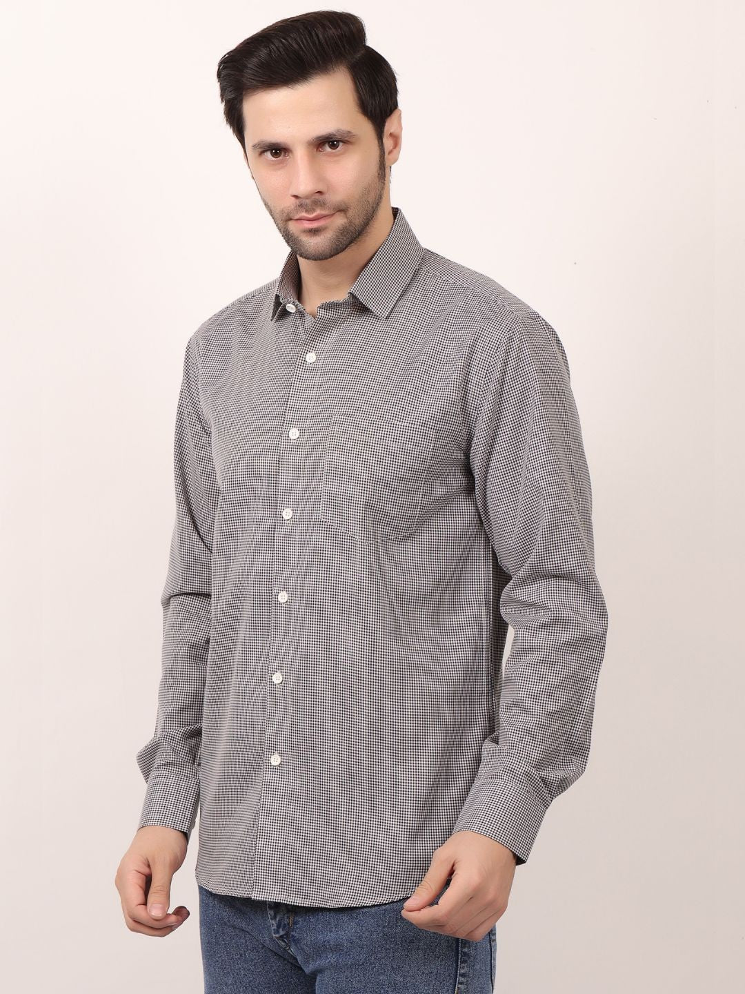 Black Dots Printed Cotton Casual Shirt For Men