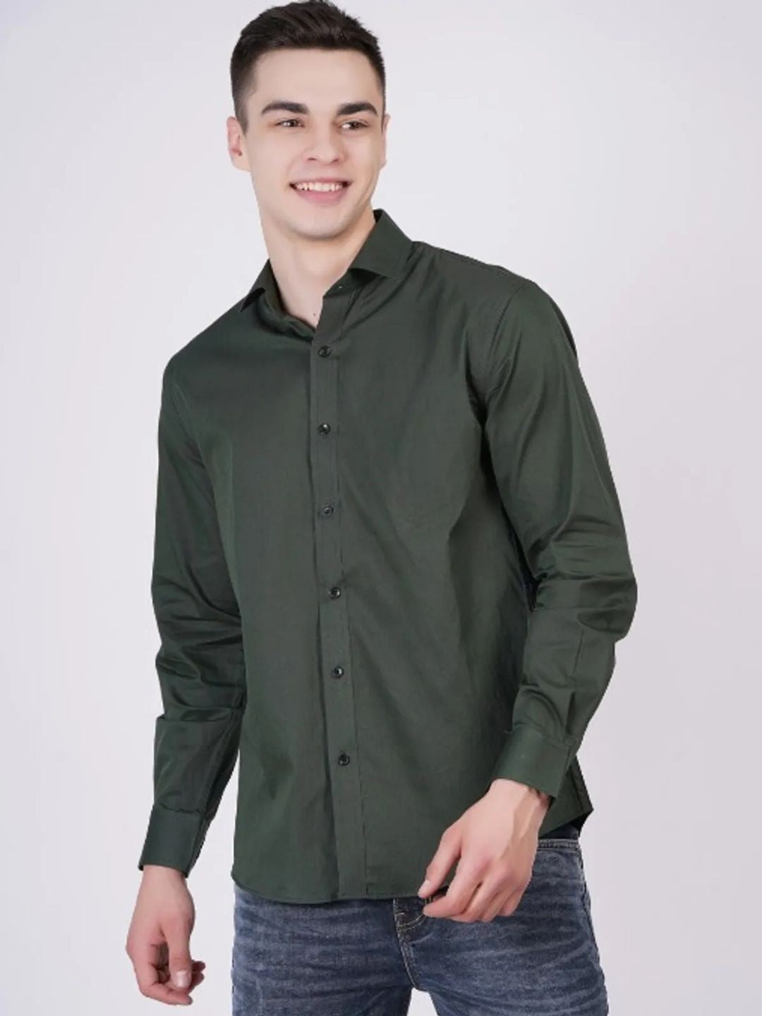 Green Formal Shirts For Men Without Pocket
