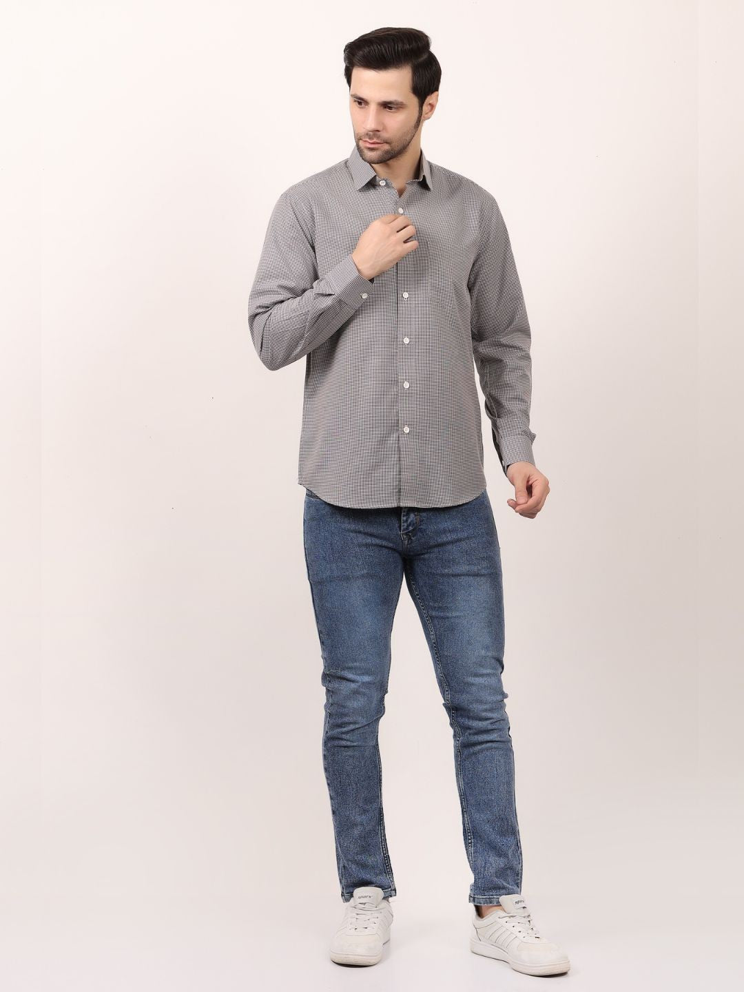 Black Dots Printed Cotton Casual Shirt For Men