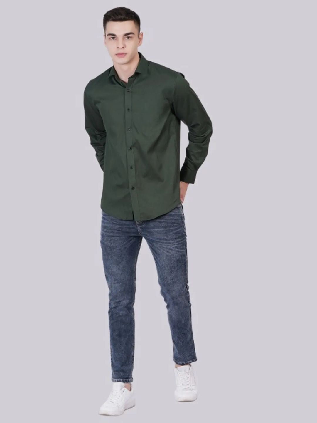 Green Formal Shirts For Men Without Pocket