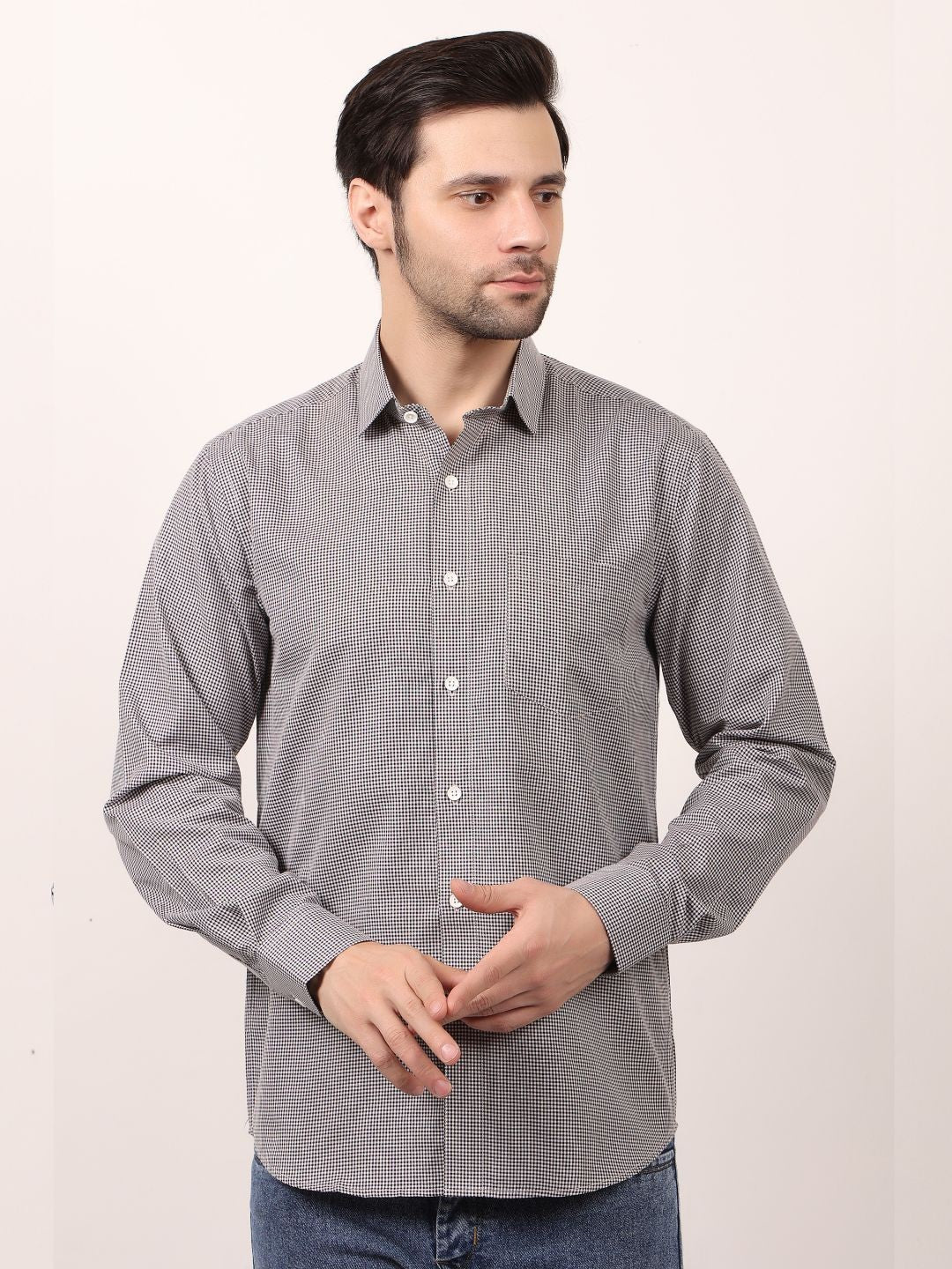 Black Dots Printed Cotton Casual Shirt For Men