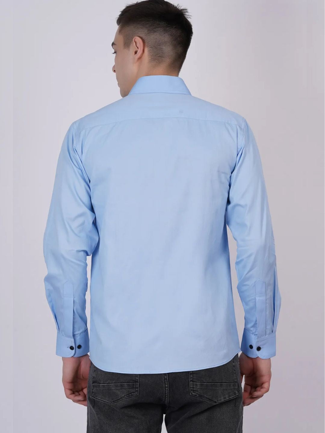 Sky-Blue Formal Shirts For Men Without Pocket